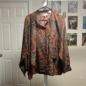 Red patterned blouse